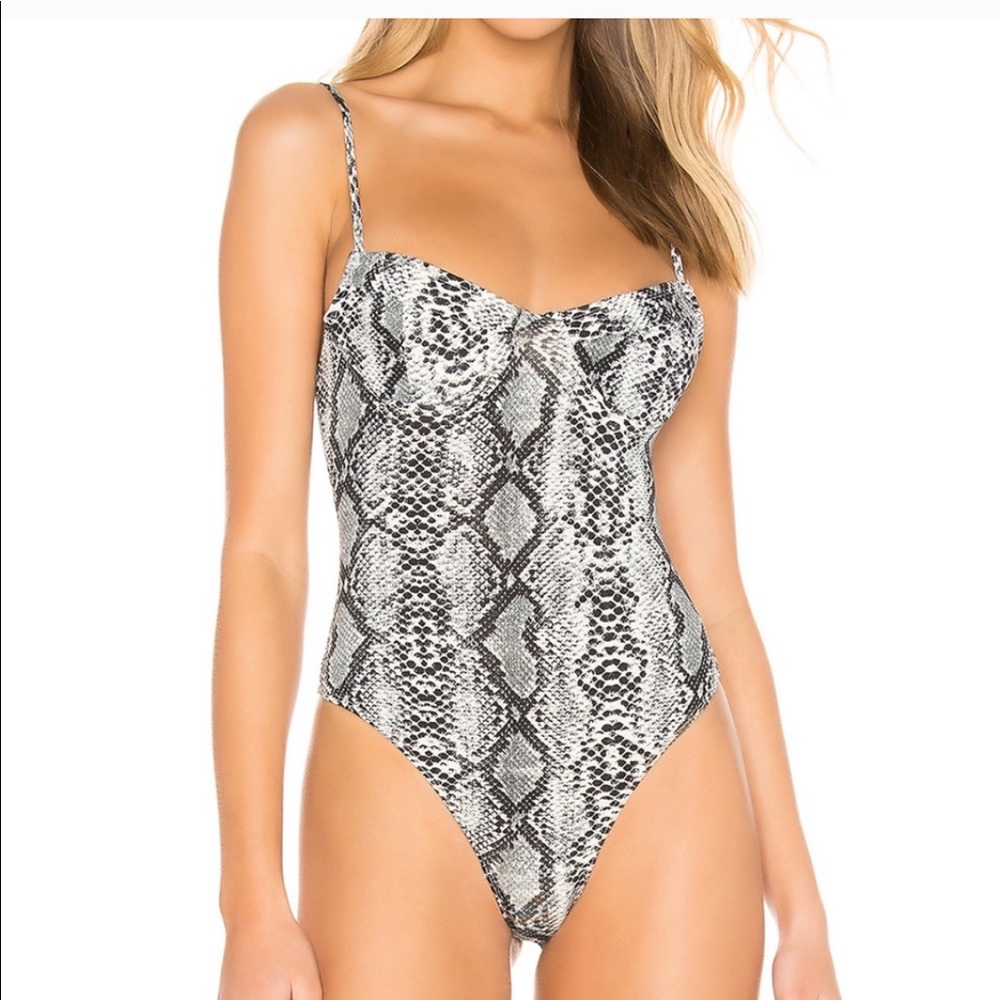 White snakeskin underwire body suit from revolve